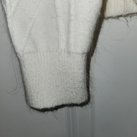 Loft White Bobble-Knit  Sweater Ruffle Hem & Puff Shoulders Size L Minimalist - Picture 3 of 11